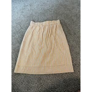 J. Crew Factory Linen Blend Pull On Skirt Yellow Stripe Elastic Waist SM Lined